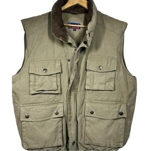 Rivercrest Vintage Down Cotton Vest Men's Large Leather Collar Puffer Pockets